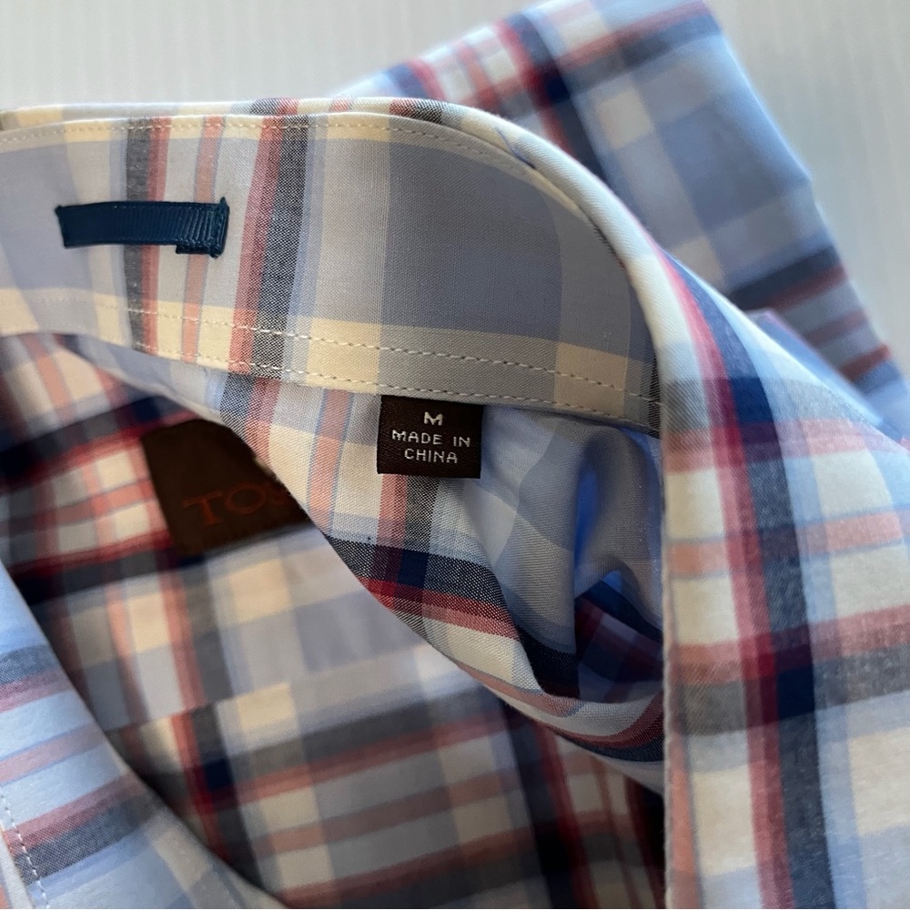 Toscano NWT Short Sleeve Button Up Shirt Blue/Red Striped Size Medium - Picture 3 of 9